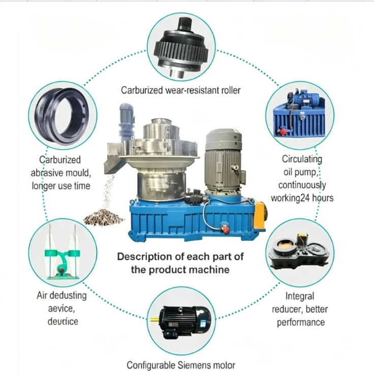 Ring die wood chip granulator structure composition